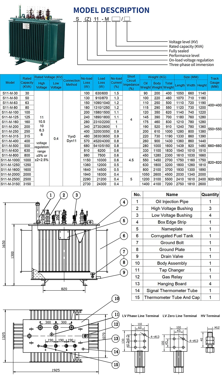 20 25 30 33 35 40 50 60 63 70 75 80 kVA 10 11 33 Kv/ 0.4 Kv 400V 3 Phase Step Down Automobile Car Charging Station Oil Immersed Distribution Power Transformer